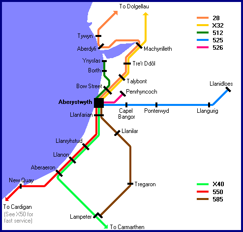 Mid Ceredigion Bus Map