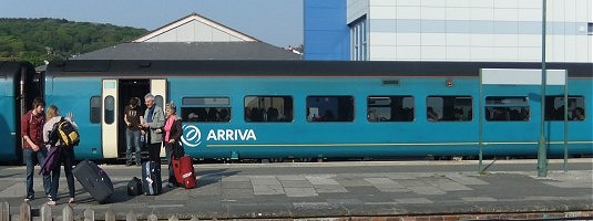 Passengers arriving in Aberystwyth by train